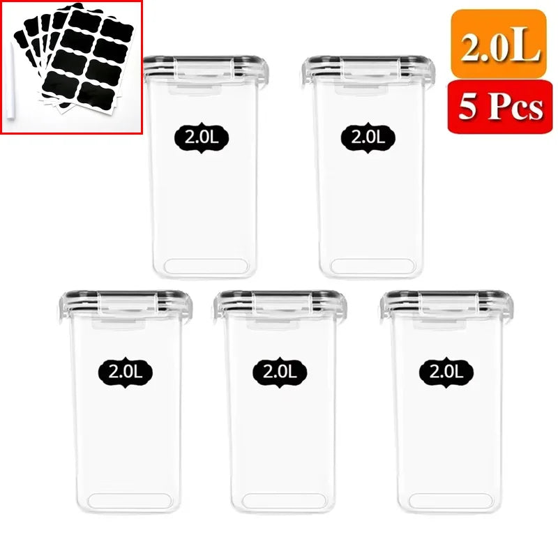 Luftdichtes Lebensmittelbehälter Set – 5-teiliges Küchen Aufbewahrungsset mit Deckel | Versiegelte Kühlschrankboxen für Nudeln & Vorräte Kaufschwan® 2.0L - 5 Stück