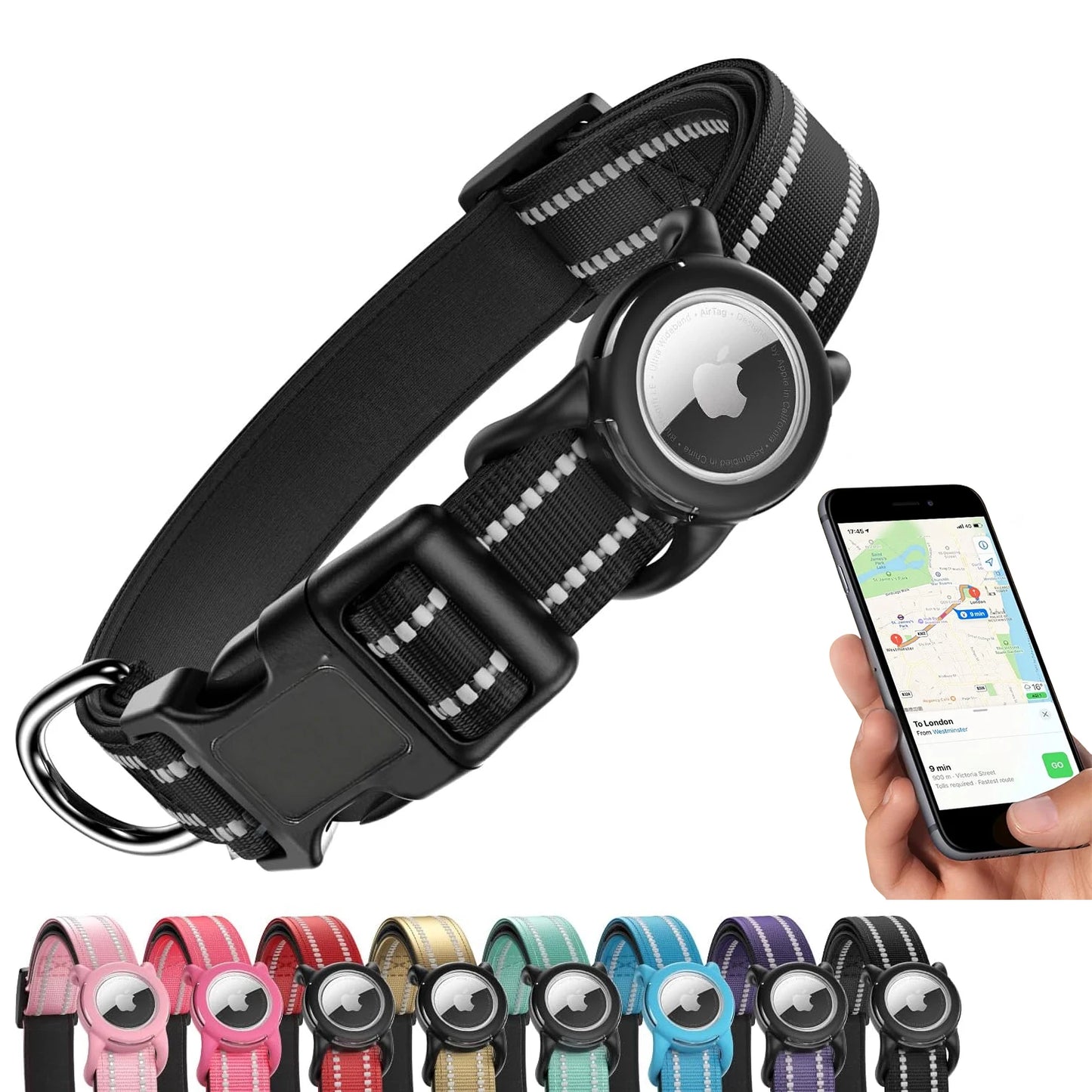 Wasserdichtes AirTag Hundehalsband Reflektierend Gepolstert Verstellbar mit Halter für Hunde Kaufschwan®