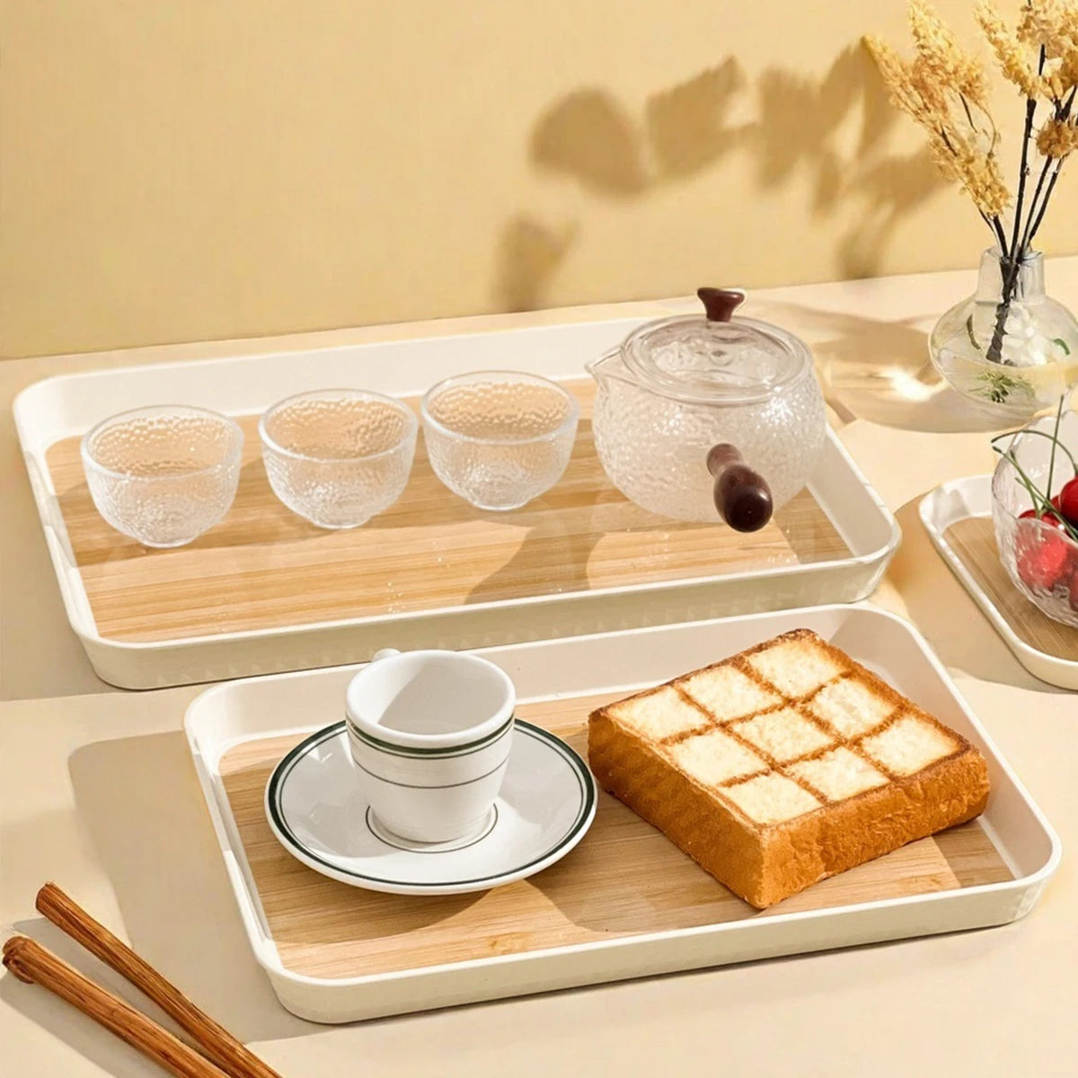 Großes Rechteckiges Kunststoff-Tablett – Wiederverwendbares Servier- & Aufbewahrungs-Tablett für Tee, Desserts, Obst & Küche Kaufschwan®