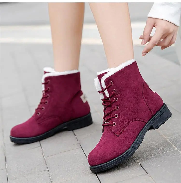 Damen Schneestiefel – Flache Plateau Winter Schuhe | Warme Kunstfell Gefütterte Plüsch Stiefel für Damen | Bequeme Winter Schuhe Kaufschwan®