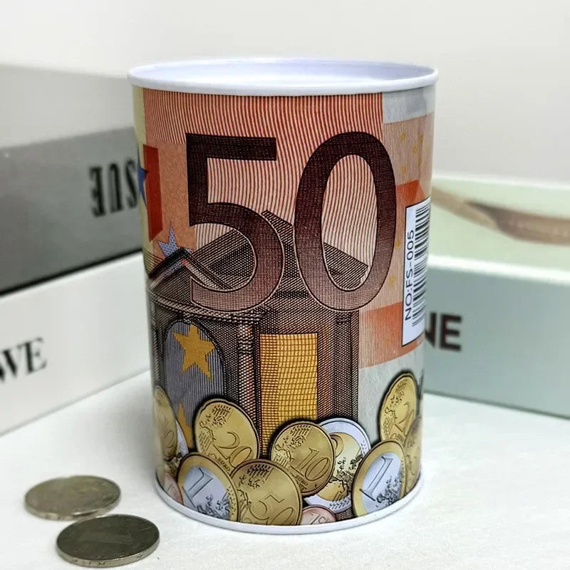 Zylindrische Euro Design Blech Sparbox – Wiederverwendbare Münz Aufbewahrung für Zuhause Kaufschwan® Orange