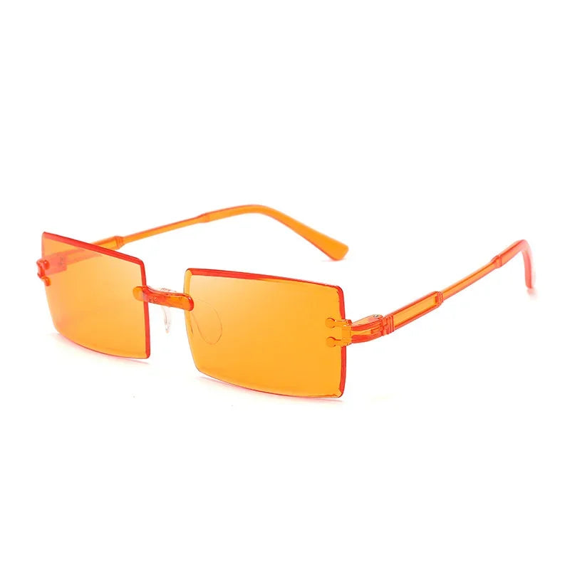 Modische randlose rechteckige Sonnenbrille – Bunte Sonnenbrille mit UV400-Schutz für Damen, ideal für Sommer, Freizeit im Freien und Reisen Kaufschwan® Orange