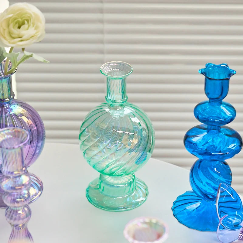 Floriddle Retro Kerzenständer – Hohe Stabkerzenhalter im Glasvasen-Stil für Zuhause, Party & Hochzeitsdekoration Kaufschwan®