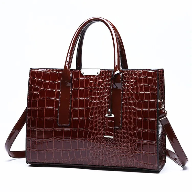 Luxus Vintage Damenhandtasche mit Kroko Muster – Große Leder Tote | Business Schultertasche für Frauen Kaufschwan®