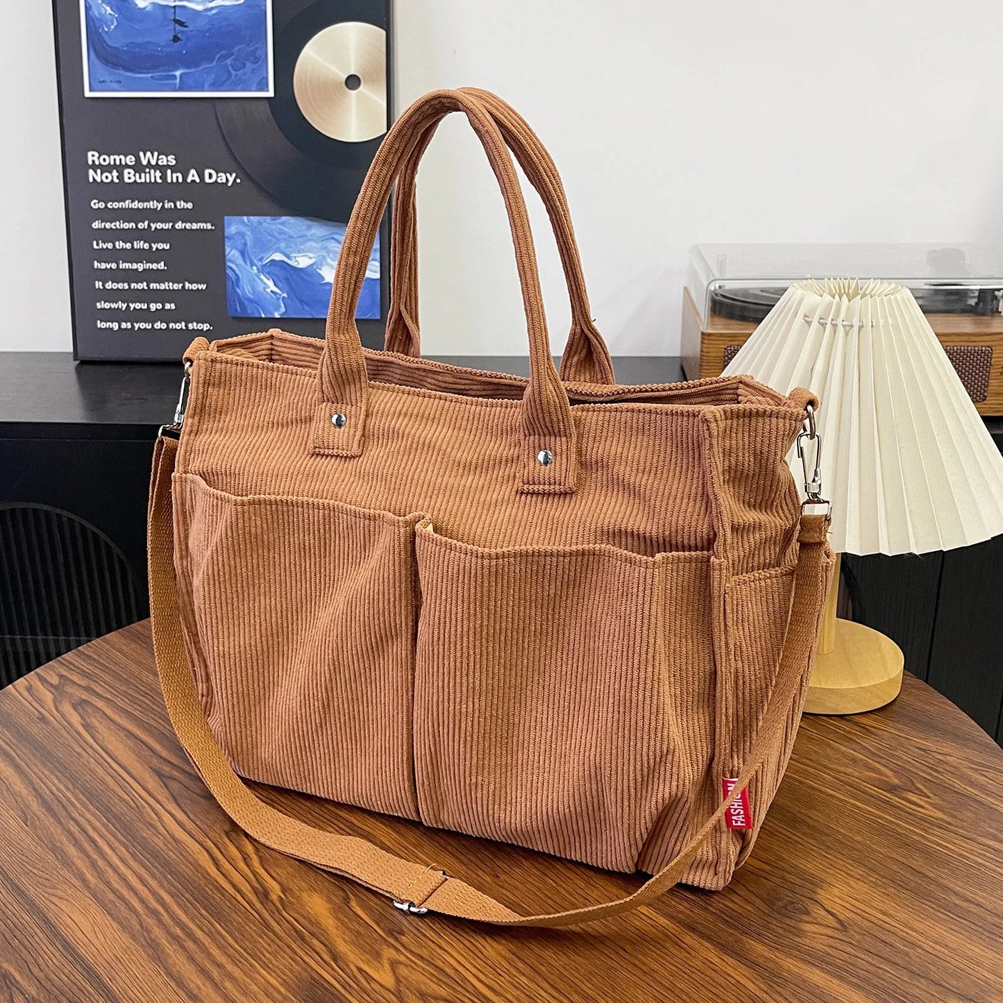 Warme Cord Tote Tasche – Geräumige Shopping Handtasche | Stilvolle & Praktische Schultertasche Lässige Minimalistische Crossbody Tasche Kaufschwan® Braun