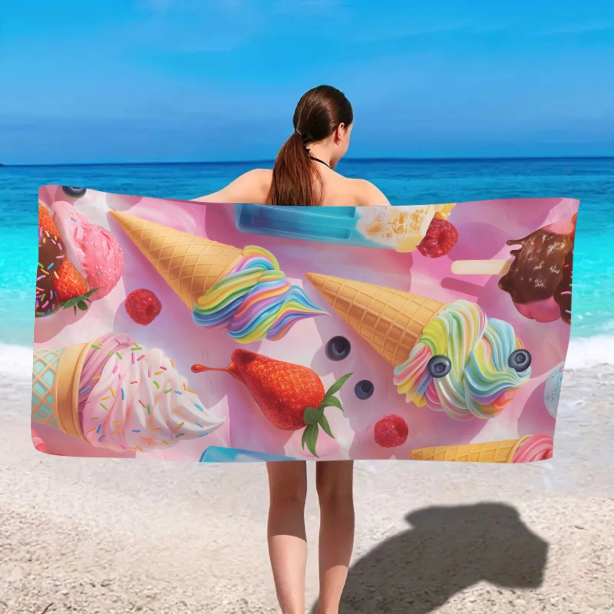 Strandtuch mit Eiscreme-Motiv – Schnell Trocknendes & Saugfähiges Mikrofaser Handtuch | Lustiges Sommer Handtuch für Reisen, Sport & Yoga Kaufschwan®
