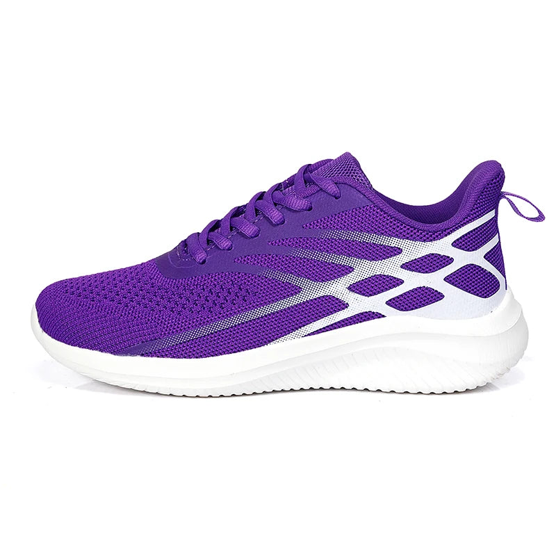 Damen Laufschuhe – Flying Woven Sneaker | Leichte, Atmungsaktive & Bequeme Sportschuhe für Alltag & Freizeit Kaufschwan® Lila 35