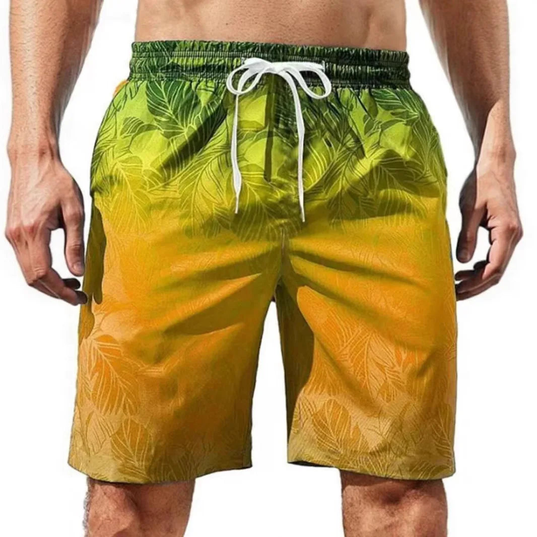 3D Grafik Strandshorts – Unisex Pineapple Print Surfshorts | Sommer Hawaii Badehose für Herren, Damen & Kinder Kaufschwan® Grün-Gelb Verlauf L