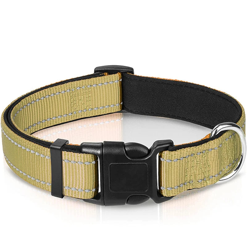 Reflektierendes Verstellbares Hundehalsband Gepolstert Nylon Neopren für Mittel Große Hunde Kaufschwan® Khaki L