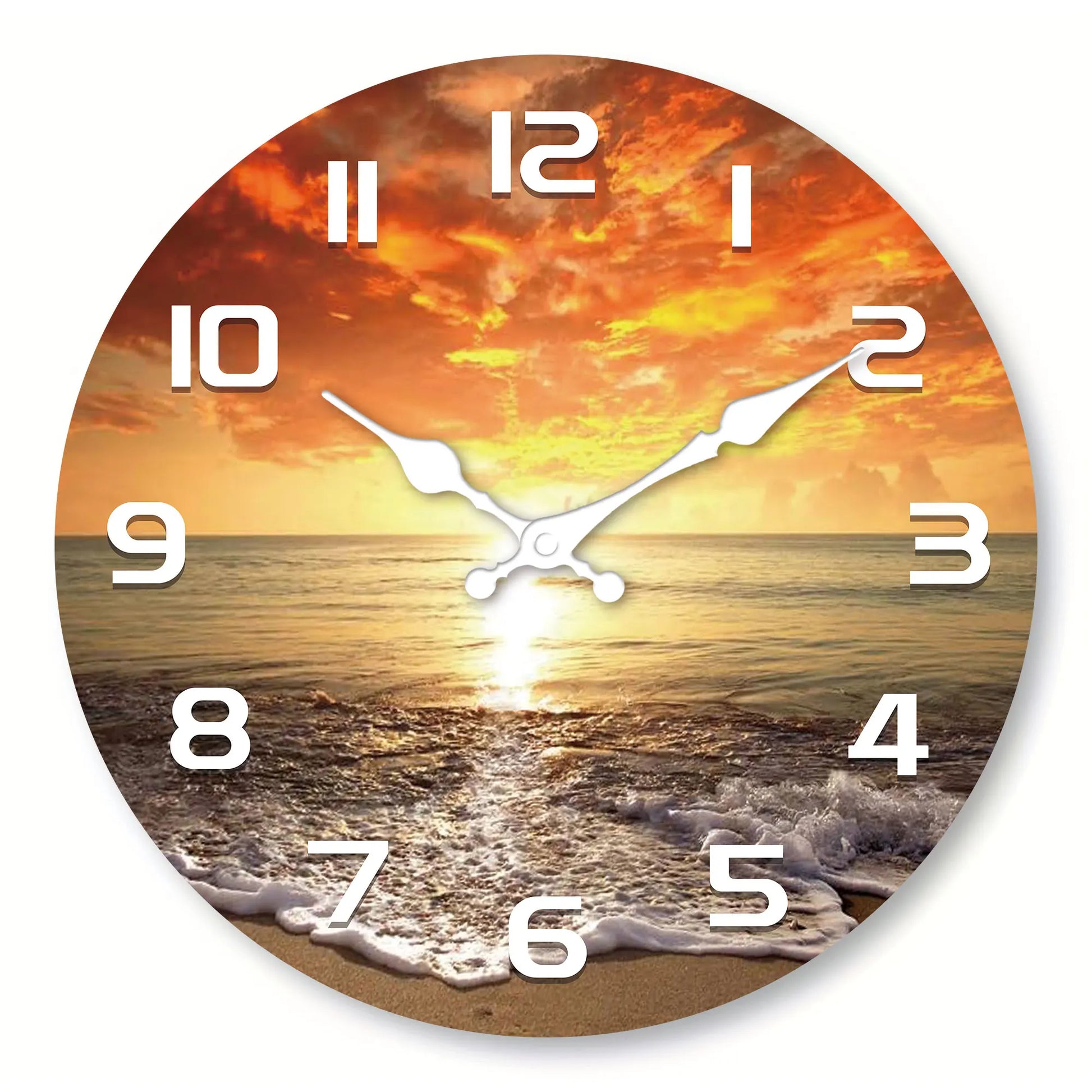 Strand Sonnenuntergang Holz Wanduhr – Leise Quarz Deko Uhr Kaufschwan® 10 Zoll