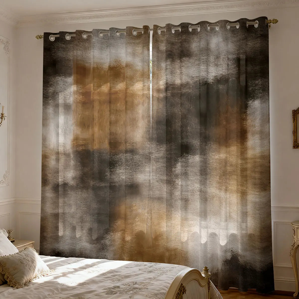 Graffiti Farbblock Print Vorhang 90g Isoliert Modernes Design für Wohnzimmer Schlafzimmer 2 Stück/Set Kaufschwan® Braun - Beige - Grau 210x230 cm Ösenverschluss