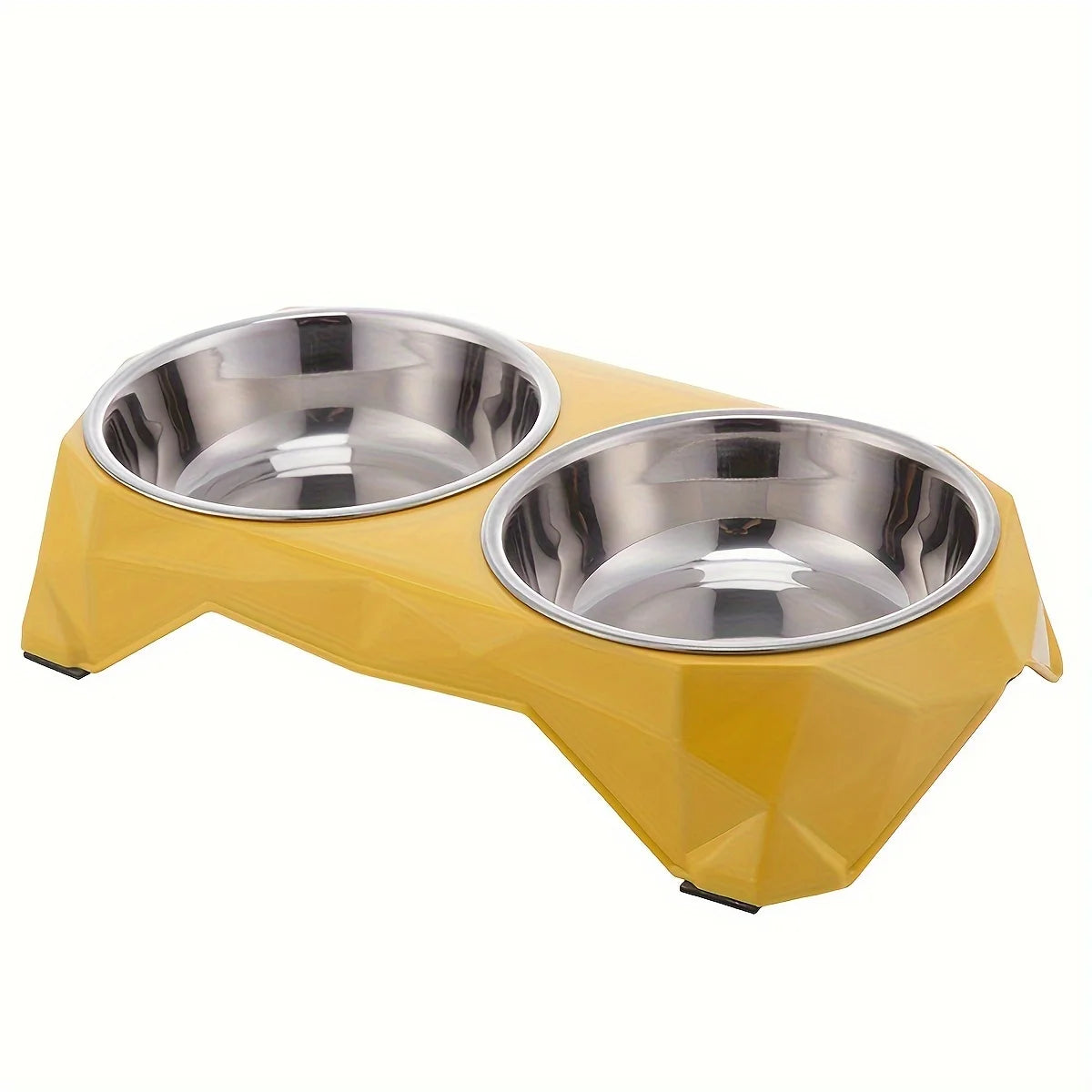 Edelstahl Doppelnapf für Hunde & Katzen – Moderne Futterstation mit Diamantmuster Kaufschwan® Gelb