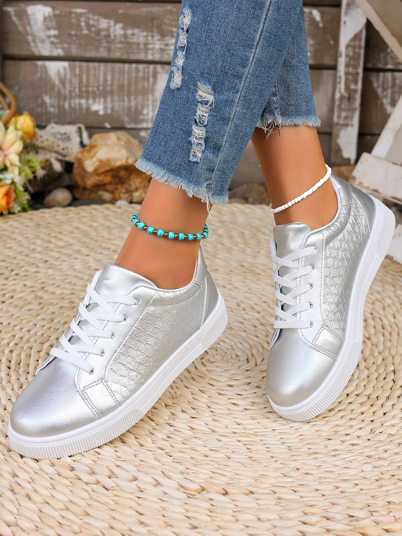 Damen Sneaker in Gold & Silber | Frühling & Herbst Schnürschuhe aus Weichem PU Leder | Modische Freizeitschuhe Kaufschwan®