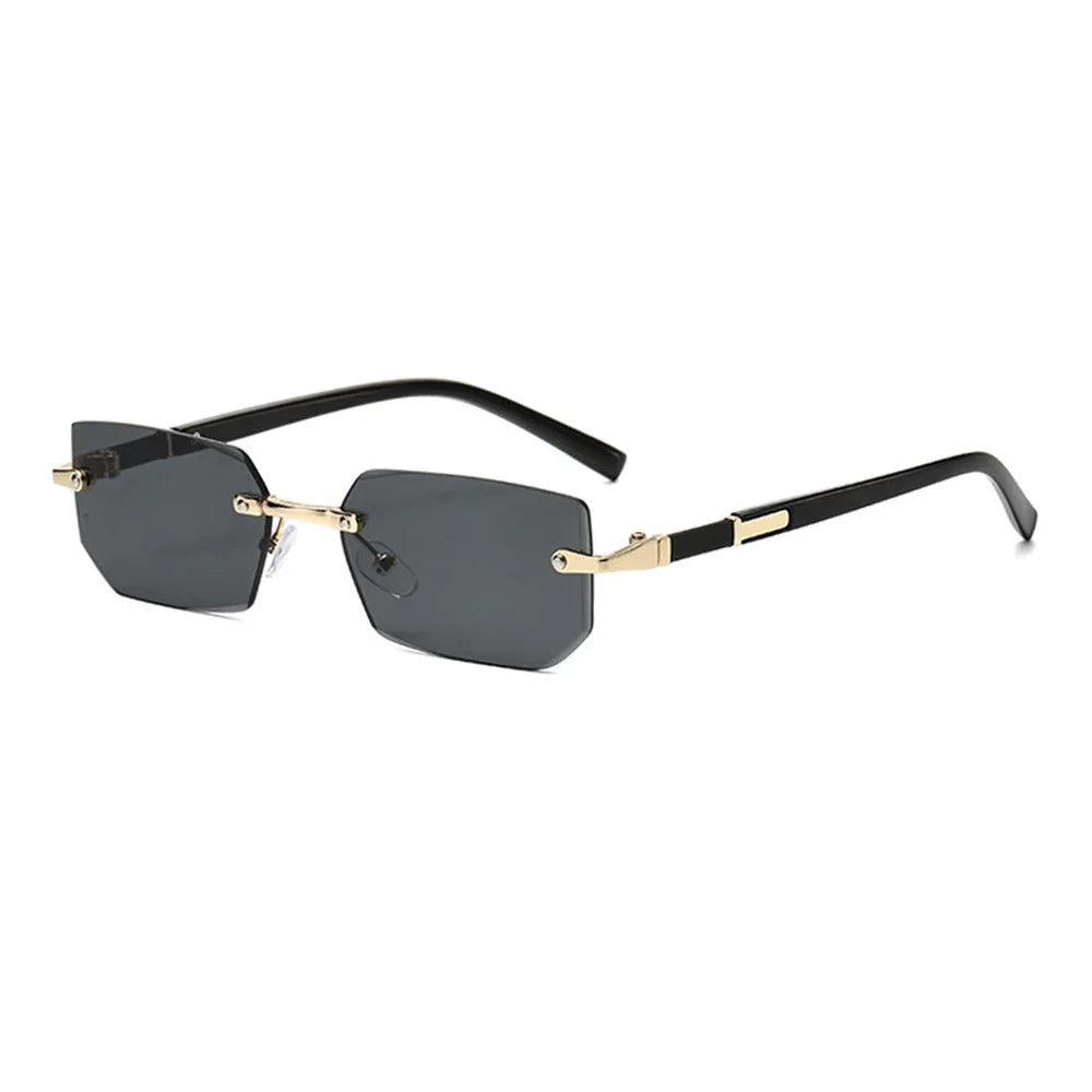 Trendige Randlose Rechteckige Sonnenbrille – Rahmenlose Retro-Sonnenbrille mit UV400-Schutz für Damen und Herren, ideal für Sommer und Reisen Kaufschwan® Schwarz