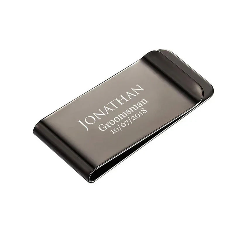 Personalisierter Geldclip – Mit Gravur von Name oder Logo | Metall-Kartenhalter & Portemonnaie-Clip für Herren | Weihnachts- & Familiengeschenk Kaufschwan® Schwarz