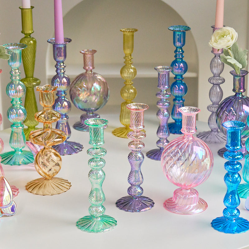 Floriddle Retro Kerzenständer – Hohe Stabkerzenhalter im Glasvasen-Stil für Zuhause, Party & Hochzeitsdekoration