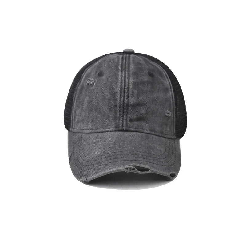 Washed Cotton Mesh Baseballkappe | Vintage Ripped Leichte Baseballcap für Herren & Damen | Atmungsaktive Frühlings- & Sommermode Kaufschwan®