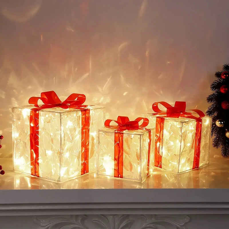 Leuchtende Weihnachts Geschenkbox – LED Licht Geschenk Deko mit Schleife | Weihnachtsbeleuchtung für Innen & Außen Kaufschwan®