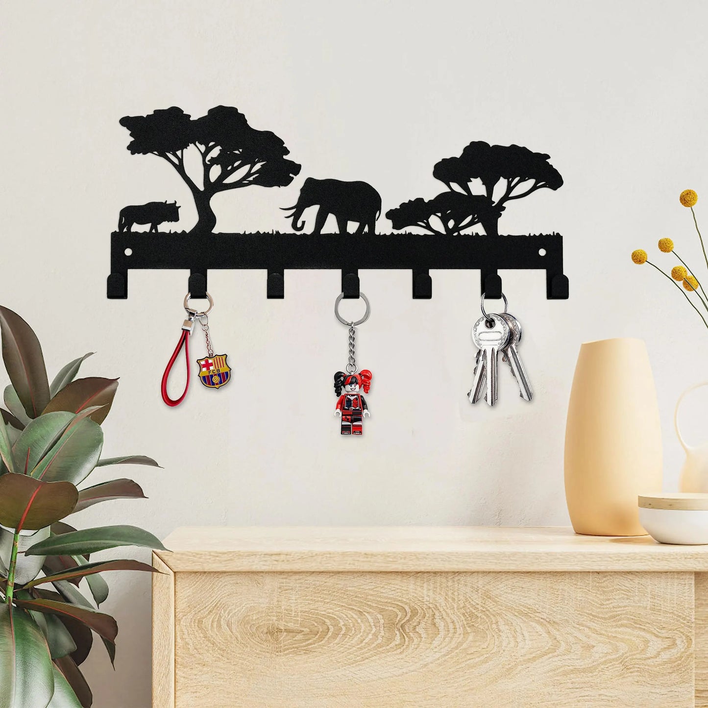 Metall Schlüsselhalter Elefant – Schwarzer Wandhaken mit 7 Haken | Dekorativer Schlüssel Organizer aus Eisen für Schlüssel, Taschen & Handtücher Kaufschwan®