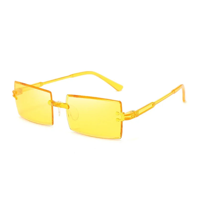 Modische randlose rechteckige Sonnenbrille – Bunte Sonnenbrille mit UV400-Schutz für Damen, ideal für Sommer, Freizeit im Freien und Reisen Kaufschwan® Gelb
