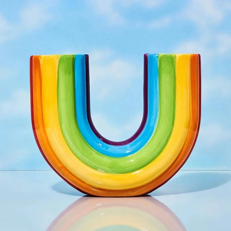 Kreative Regenbogen U-Form Vase – Resin Vase für Trockenblumen | Moderne Schlichte Aesthetic Wohndeko Ornament Kaufschwan® Regenbogen