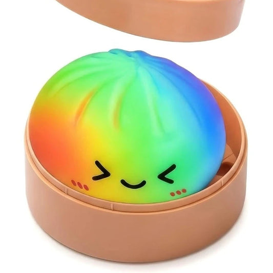 Regenbogen-Dumpling-Squishy mit Box – Weiches Slow-Rising Knautsch-, Fidget- & Sensorikspielzeug zum Stressabbau für Kinder und Erwachsene