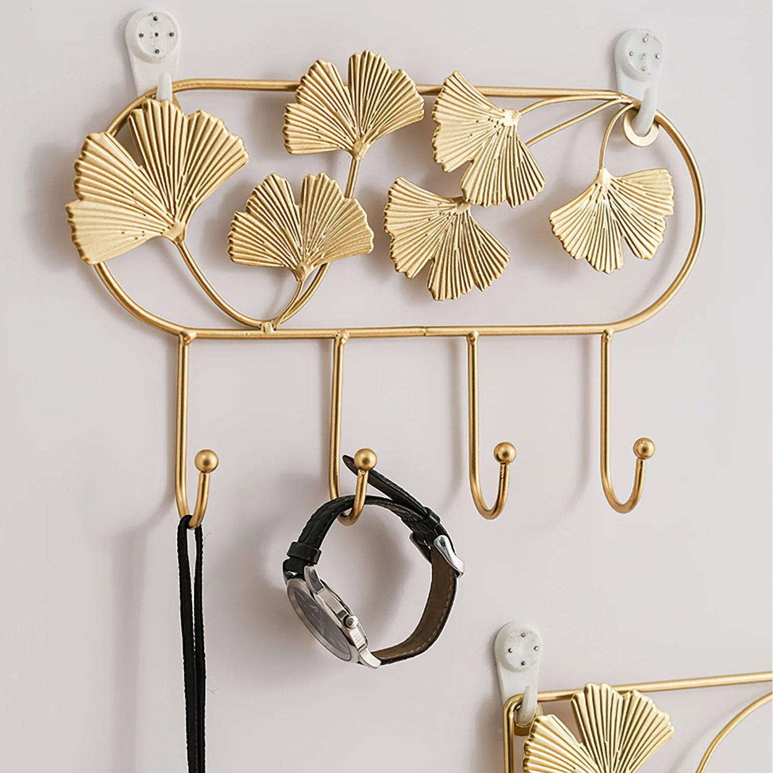 Wandhaken mit Ginkgo-Blatt Design – 3D Schmiedeeisen Wanddeko | Dekorativer Metallhaken für Schlüssel, Jacken, Handtücher & Flurdekoration Kaufschwan®