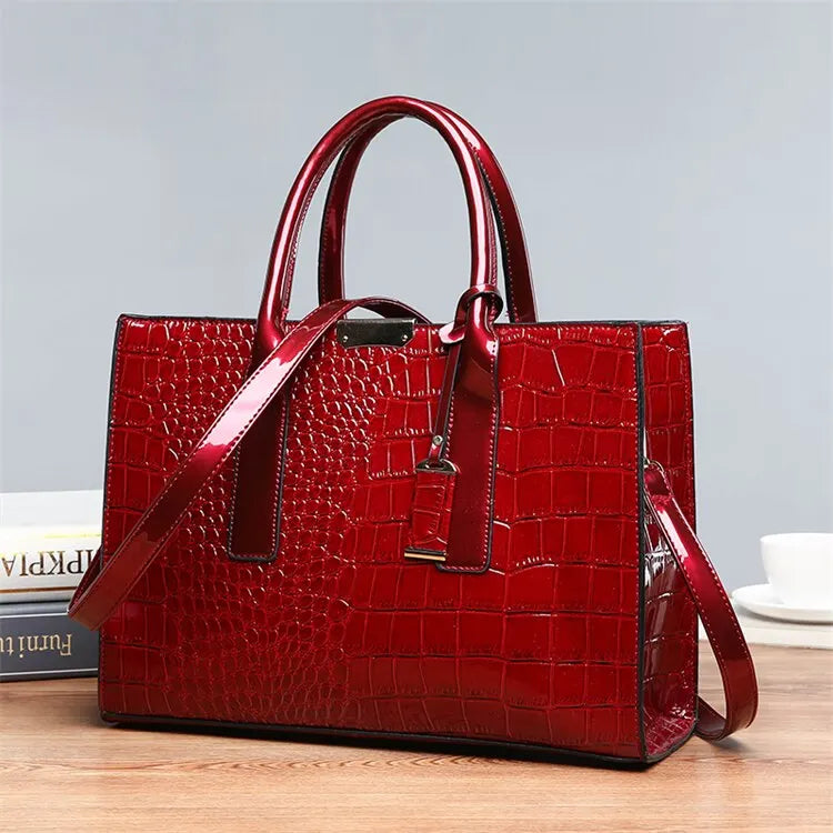 Luxus Vintage Damenhandtasche mit Kroko Muster – Große Leder Tote | Business Schultertasche für Frauen Kaufschwan®