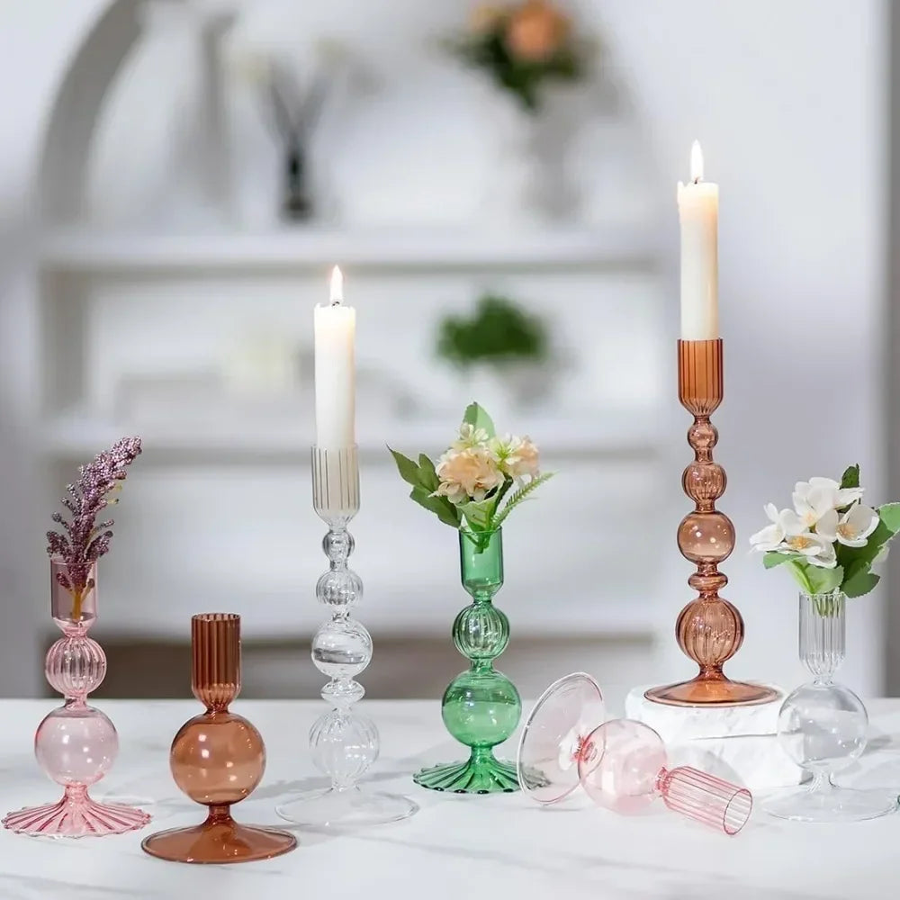 Transparente (3 Stück) Kerzenhalter – Elegante Gewellte Kerzenständer für Stabkerzen zur Wohn- & Party Dekoration Kaufschwan®