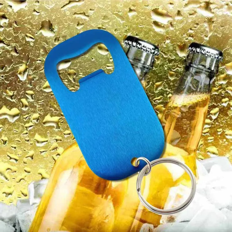 50 Stück Personalisierte Flaschenöffner-Schlüsselanhänger – Kostenlos graviert mit Logo | Edelstahl, Geschenk für Hochzeit, Geburtstag & Taufe Kaufschwan® Blau 70x38mm