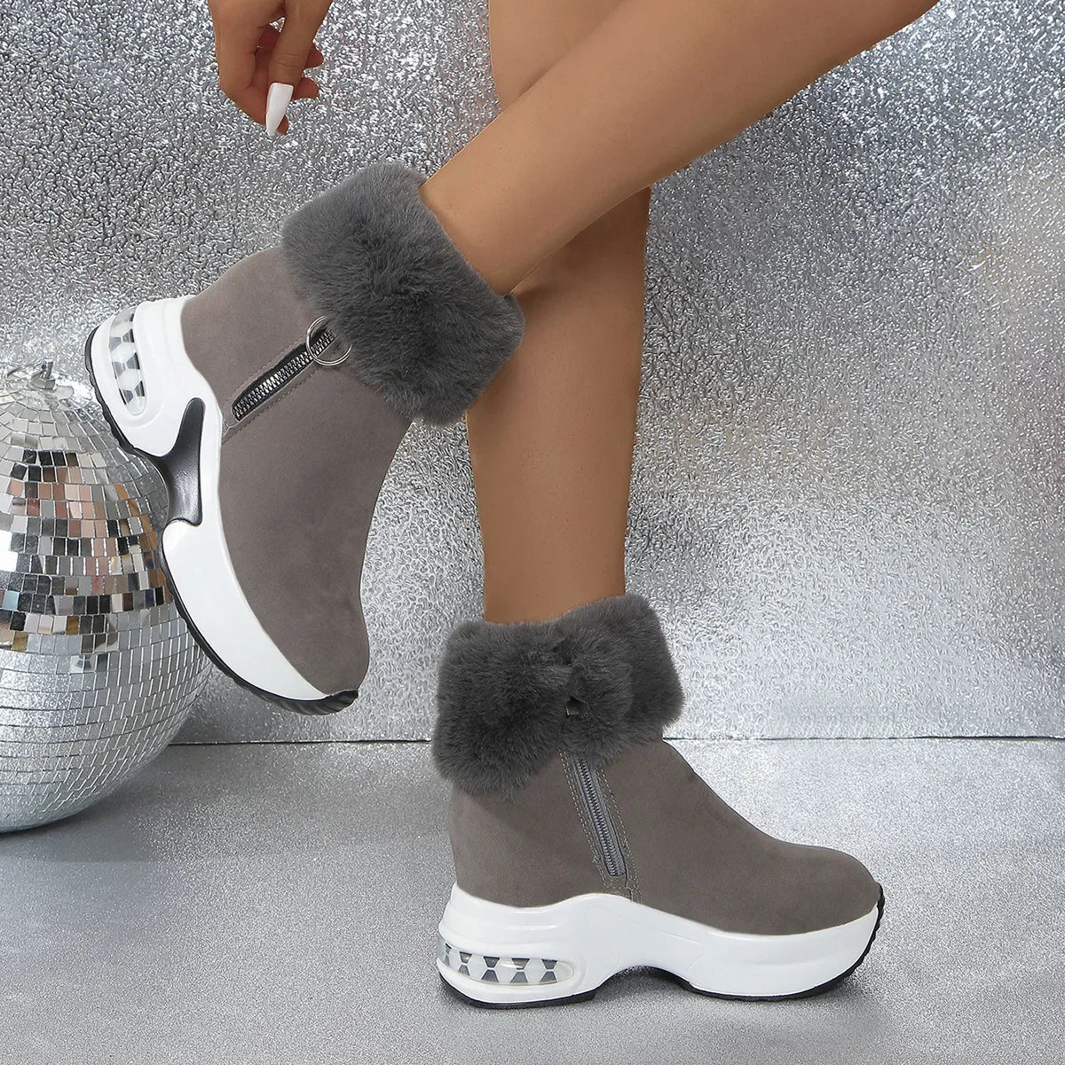 Damen Winter Schneestiefel – Kurzschaft Stiefel mit Kunstfell Fleece Futter | Warme Baumwollstiefel mit Absatz & Gummisohle Größe 43 Kaufschwan®