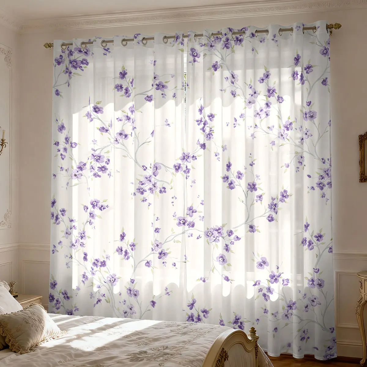 Lavendel Blumen Print Vorhang Isoliert für Wohnzimmer Schlafzimmer Dekoration 2 Stück/Set Kaufschwan®