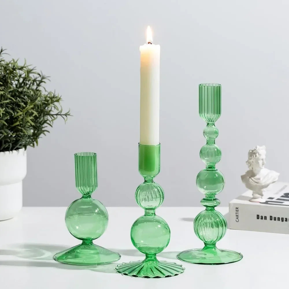 Transparente (3 Stück) Kerzenhalter – Elegante Gewellte Kerzenständer für Stabkerzen zur Wohn- & Party Dekoration Kaufschwan®