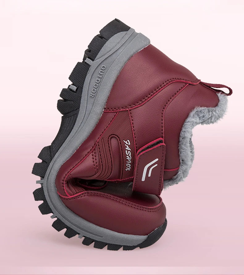 Damen Winterstiefel – Designer Wasserdichte Plateau Stiefeletten im Australischen Stil | Luxus Lederoptik mit Kunstfell Futter Kaufschwan®