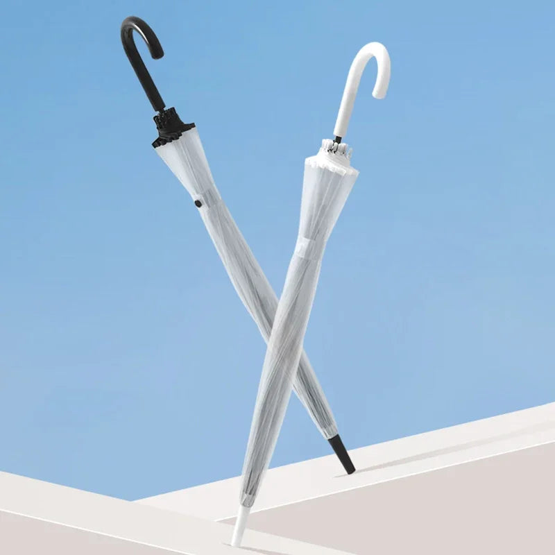 Transparenter Regenschirm – Windfester 16-Streben Langgriff-Schirm für Damen, Wasserdichter Großer Halbautomatischer Regenschirm Kaufschwan®