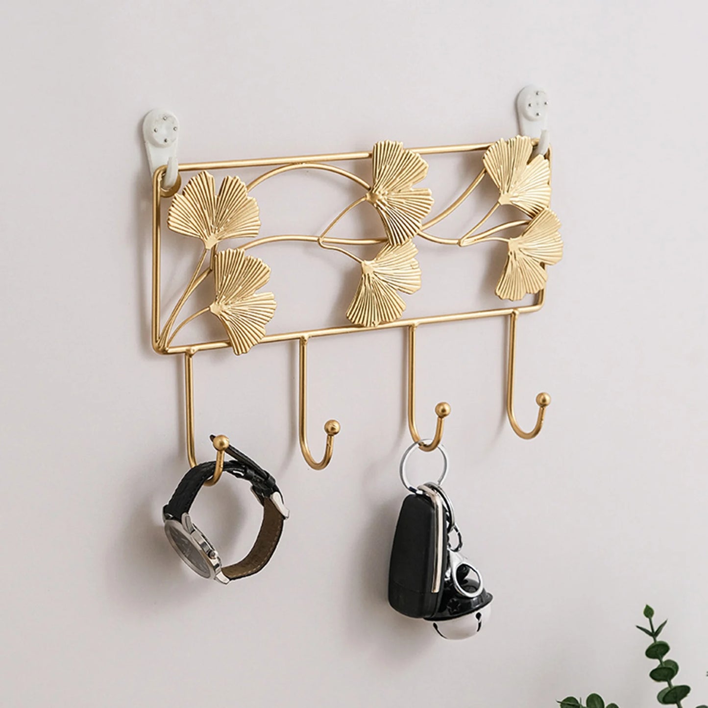 Wandhaken mit Ginkgo-Blatt Design – 3D Schmiedeeisen Wanddeko | Dekorativer Metallhaken für Schlüssel, Jacken, Handtücher & Flurdekoration Kaufschwan®