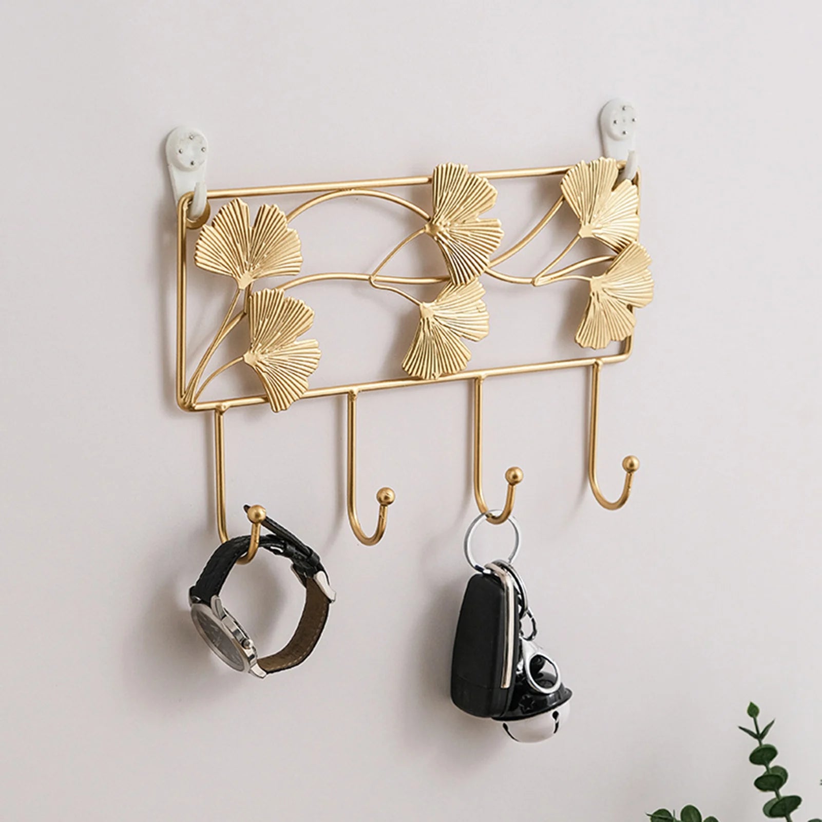 Wandhaken mit Ginkgo-Blatt Design – 3D Schmiedeeisen Wanddeko | Dekorativer Metallhaken für Schlüssel, Jacken, Handtücher & Flurdekoration Kaufschwan®