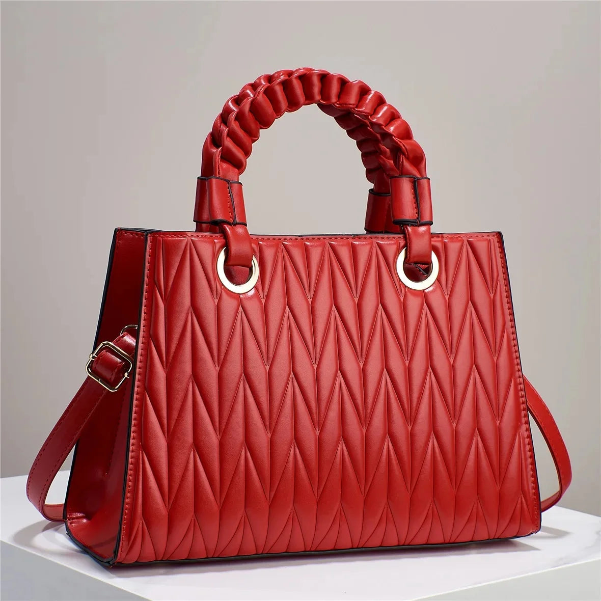 Neue Bestickte Damenhandtasche – Hochwertige Einfarbige Tasche | Schulter- & Crossbody Pendlerhandtasche für Den Alltag Kaufschwan® Rot 30cm x 11cm x 21cm