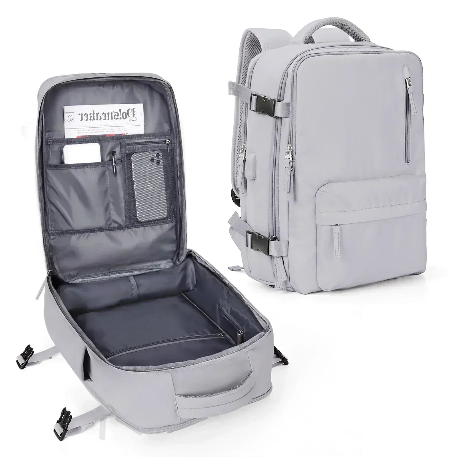Handgepäck Rucksack | Laptop-Rucksack für Flugreisen | Schul- & Arbeitstasche Kaufschwan® Grau