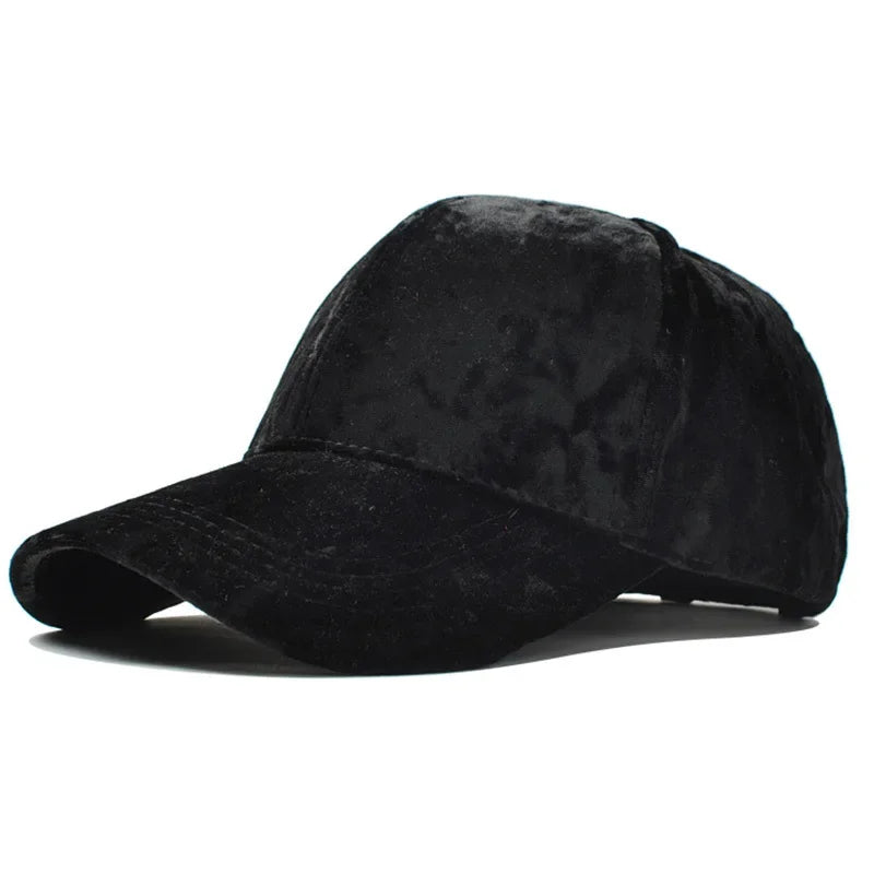 Velvet Baseballkappe | Unisex Herbst & Winter Fashion Cap | Lässiger Gebogener Schirm Hip-Hop Baseballcap Kaufschwan® Schwarz Einstellbar