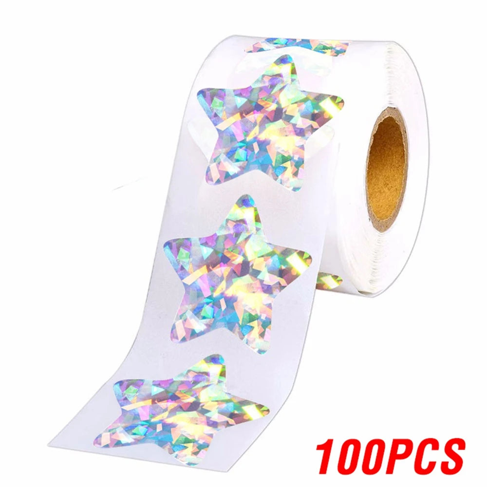 50–500 Stück Silberne Folien-Sternaufkleber – Holografische Belohnungs-Sticker für Kinder, Lehrer & Bastelarbeiten | Glänzende Sterne für Dekoration & Unterricht Kaufschwan® Regenbogen-100 Stück