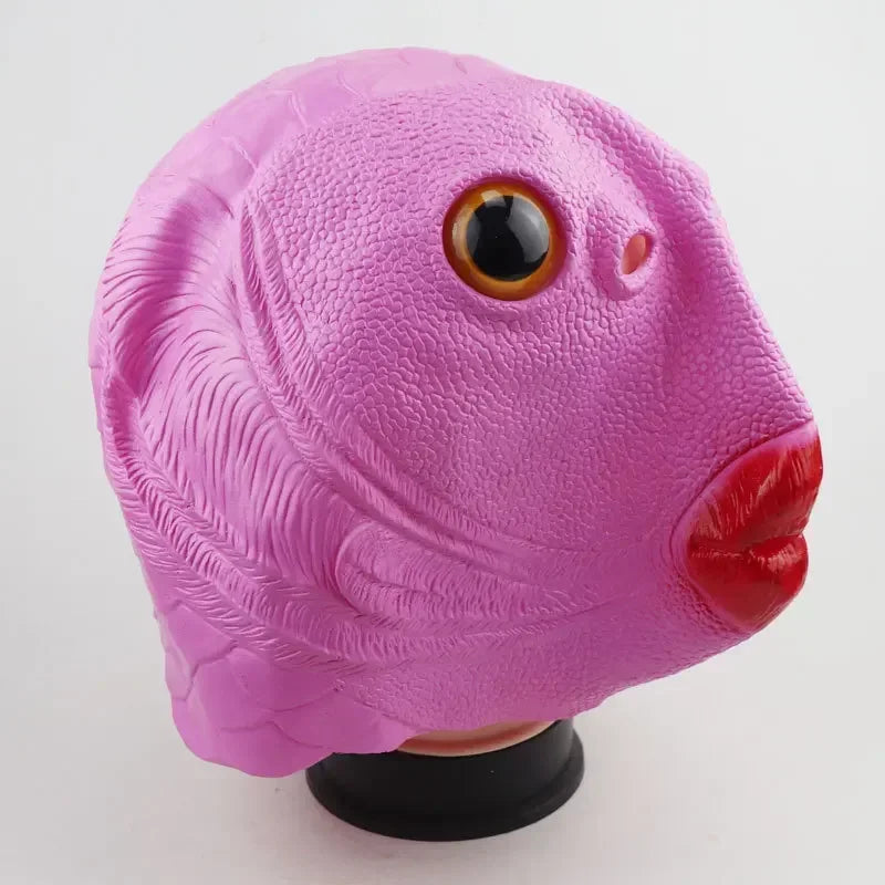 Lustige Cosplay Kostümmaske – Grüner Fischkopf Maske für Erwachsene Party, Make-up Party & Scherzartikel Kaufschwan® Rosa