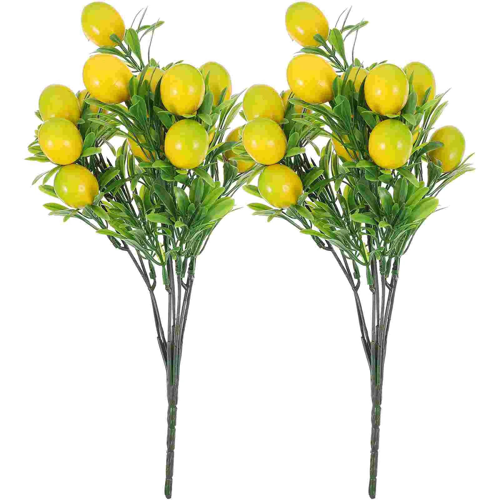 2 Stück Künstliche Zitronenzweige – Plastik Zitronen-Fruchtzweige für Vase, Hochzeit & DIY Dekoration Kaufschwan® Gelb 32X10CM
