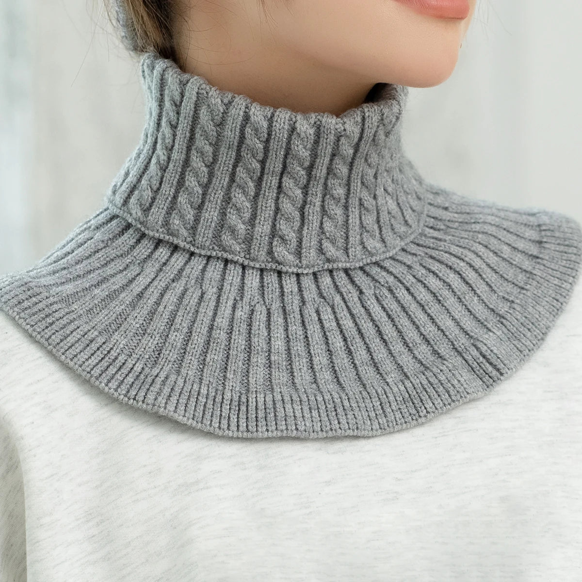Gestrickter Dicker Nackenschal für Damen – Abnehmbarer Schlichter Rollkragen | Warmer Hals- & Kinnschutz für Herbst & Winter Outdoor Kaufschwan® Grau
