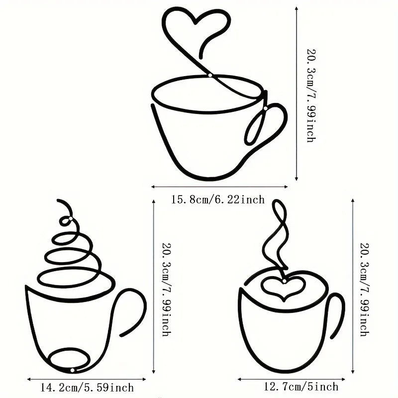 3er Set Kreative Kaffee Wanddeko – Carbonstahl Café Dekoration Kaufschwan®