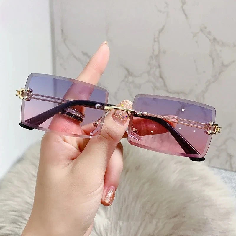 Luxuriöse randlose Vintage-Sonnenbrille – Rechteckige Damen-Sonnenbrille mit Verlaufsgläsern und UV400-Schutz für Reisen und Autofahren Kaufschwan®