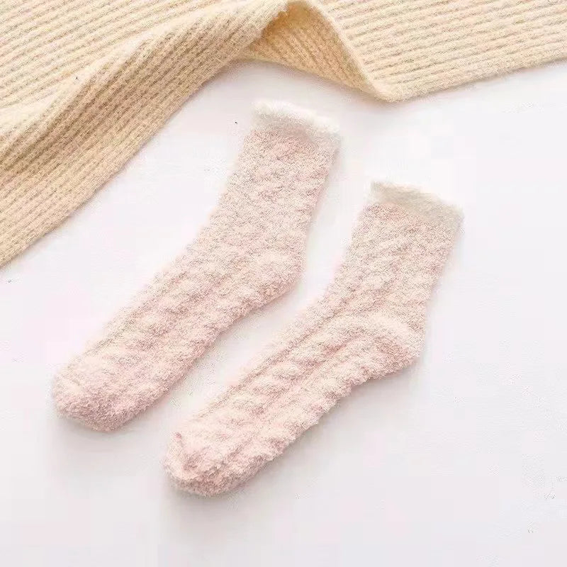 10 Paare Winter-Baumwollsocken | Warme Dicke Haussocken | Flauschige Plüsch-Socken in Wadenhöhe für Herbst & Winter Kaufschwan® Rosa 1 Paar