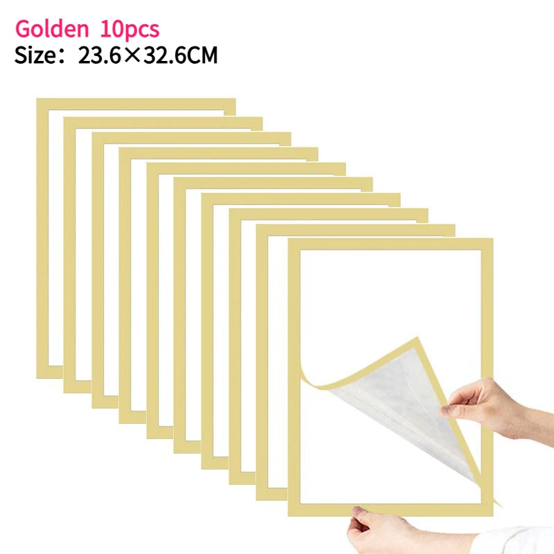 Magnetischer Bilderrahmen Set – Wiederverwendbarer Kunststoffrahmen für Wanddekoration Kaufschwan® Gold 10 Stück