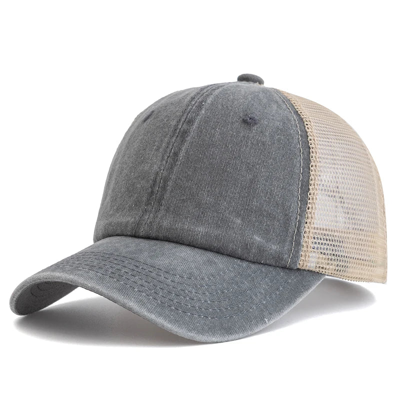 Unisex Trucker Cap | Mehrfarbige Einfarbige Baseballkappe | Washed Cotton Baseballcap für Herren & Damen Kaufschwan® Grau 55cm-60cm