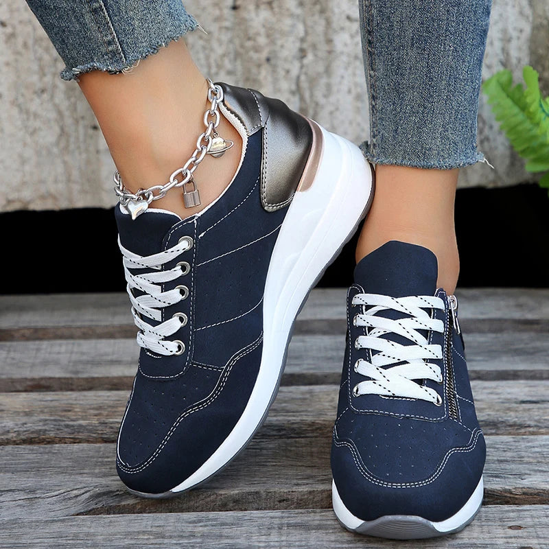 Damen Keil-Sneaker – Frühling Schnürschuhe mit Plateau-Sohle | Leichte, Rutschfeste Freizeit-Schuhe Kaufschwan®